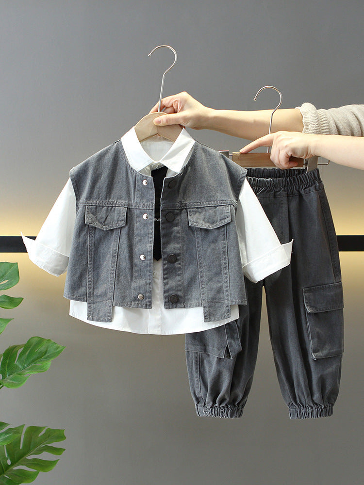 Set bimbo 2 pezzi camicia gilet e jeans cargo