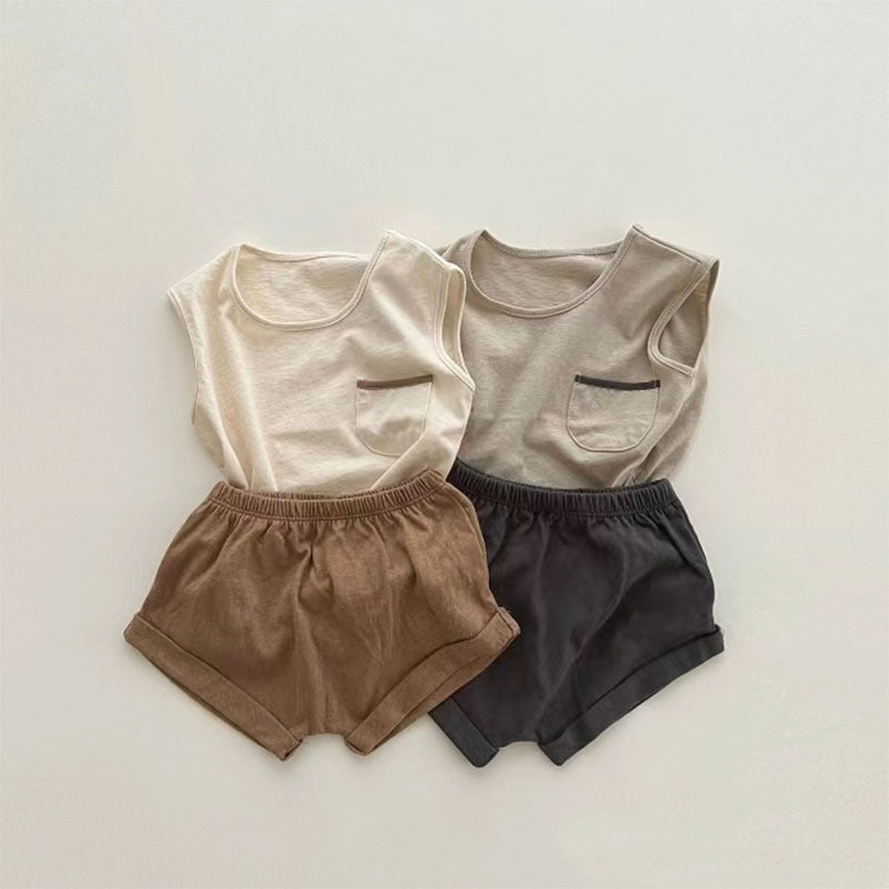 Completo Estivo Bambino in Cotone – Canotta con Taschino e Shorts