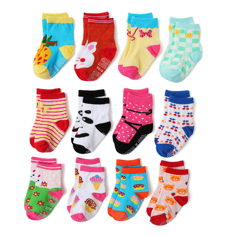 Set 12 Paia Calzini Antiscivolo Bambino/Bambina   Fantasie Colorate e Divertenti