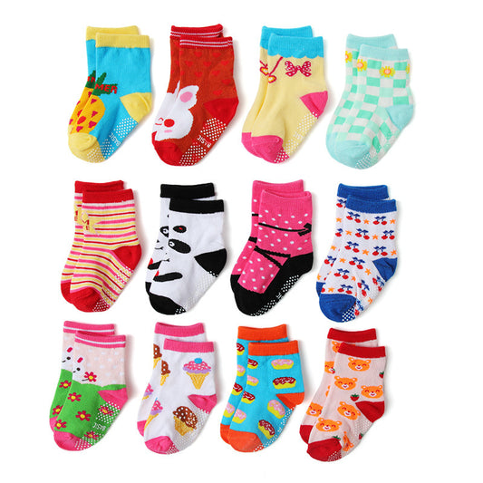 Set 12 Paia Calzini Antiscivolo Bambino/Bambina   Fantasie Colorate e Divertenti
