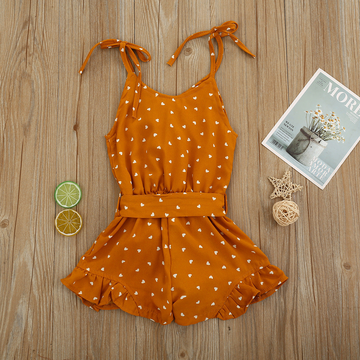 Tuta estiva bambina con cuoricini – Ruggine con fiocco