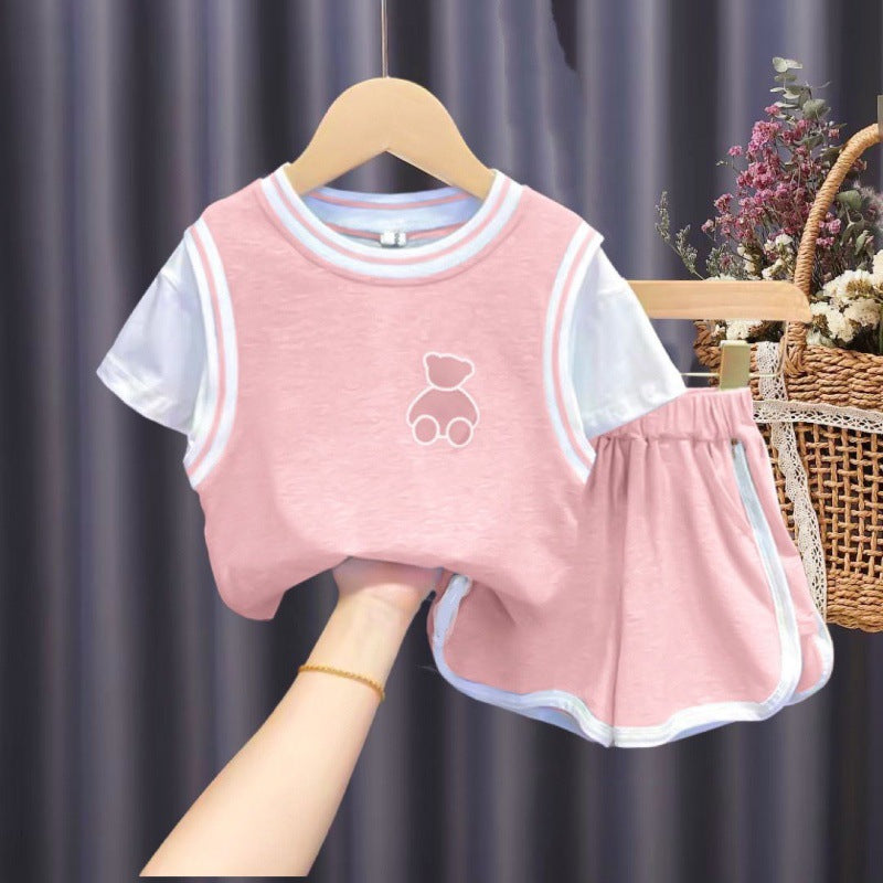 Coordinato Estivo Bambina con Orsetto  Maglietta e Gonnellina Pantaloncino