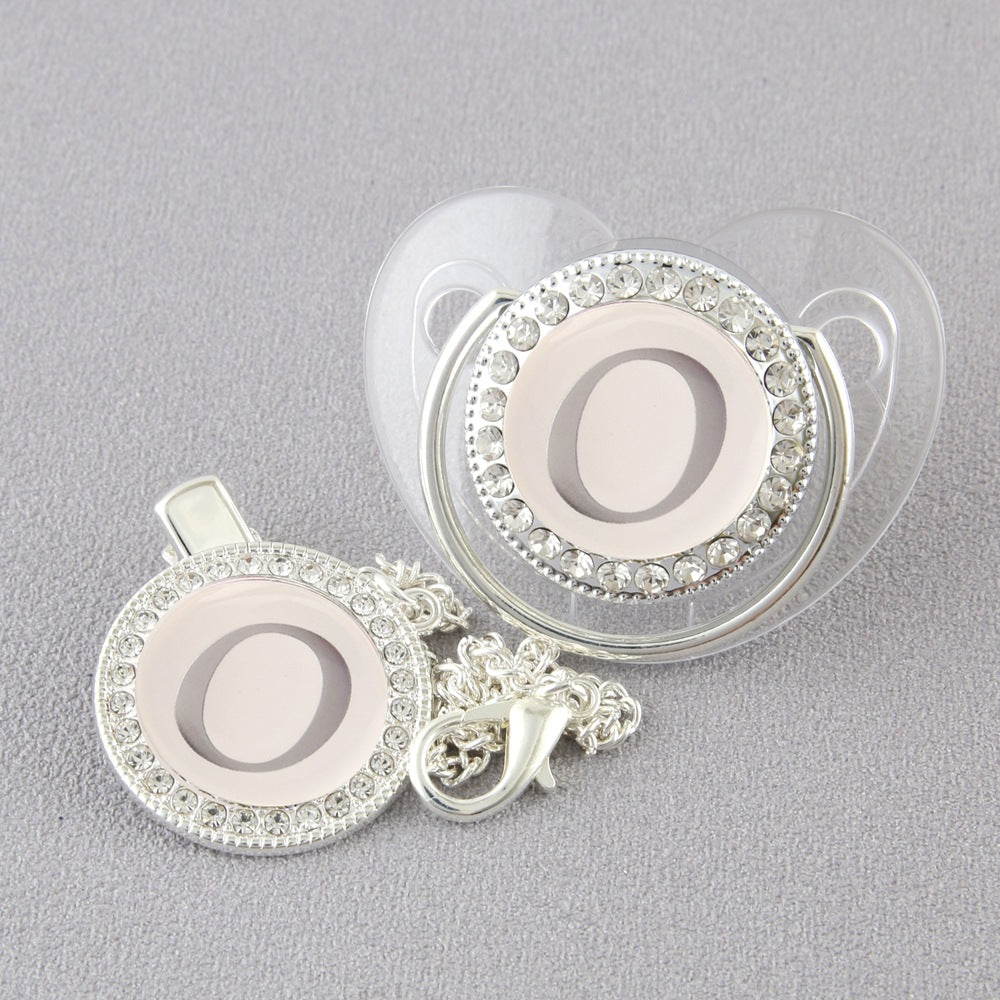 Set Ciuccio Trasparente e argento  Luxury con Clip – Personalizzato con Iniziale 6-12 mesi