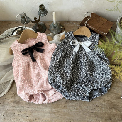 Pagliaccetto Invernale Elegante Neonata – Tessuto Tweed con Fiocco