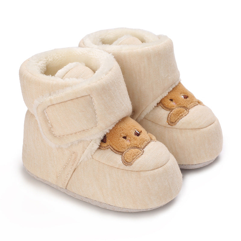 Stivaletti Neonato Invernali con Orsetto Ricamato – Caldi e Morbidi Beige Unisex