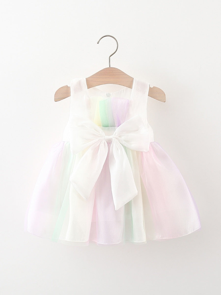 Abito da Cerimonia per Bambina con Fiocco e Sfumature Pastello