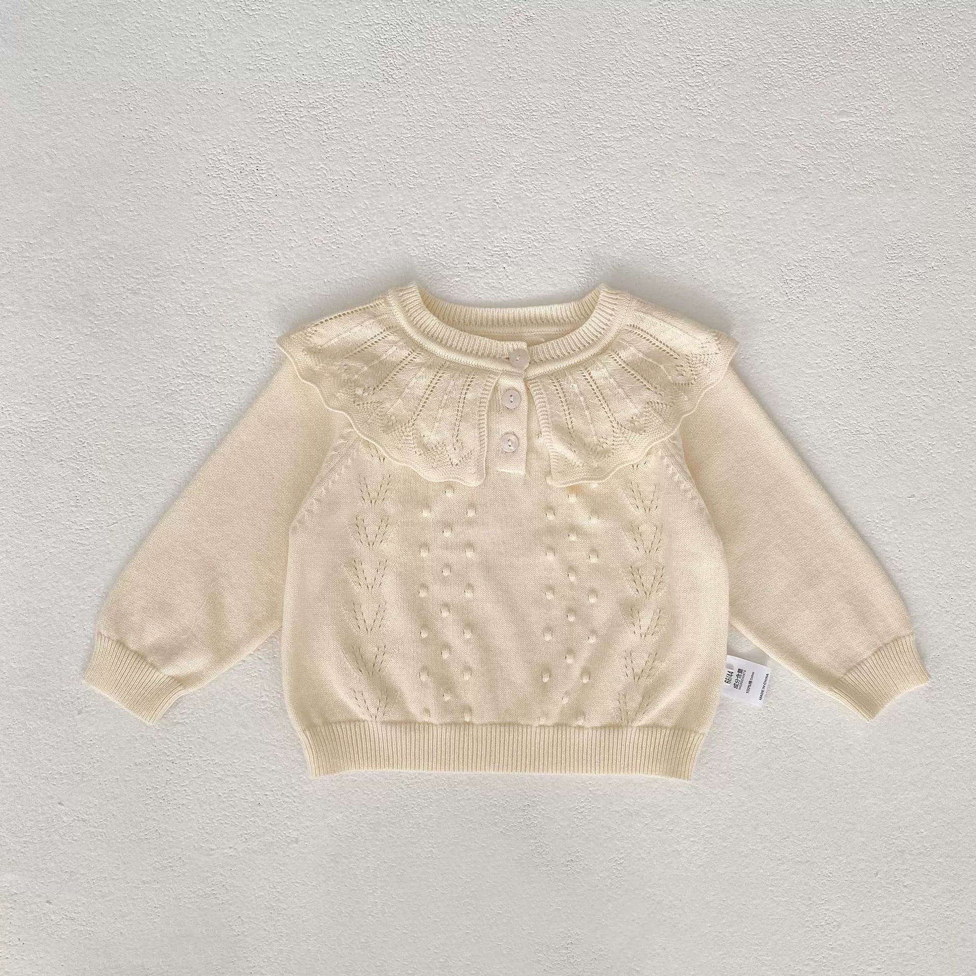 Cardigan Bimba con Colletto Decorato – 100% Cotone