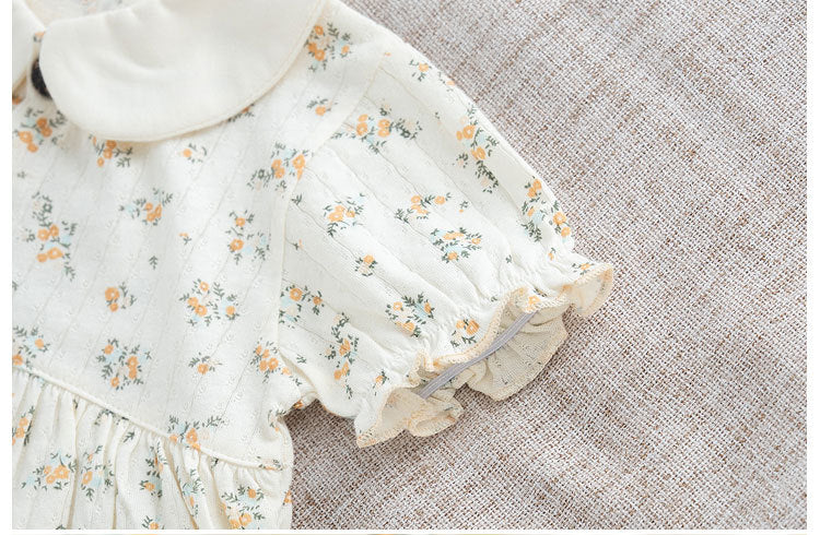 Completo estivo 3 pezzi bimba – Fiorellini crema