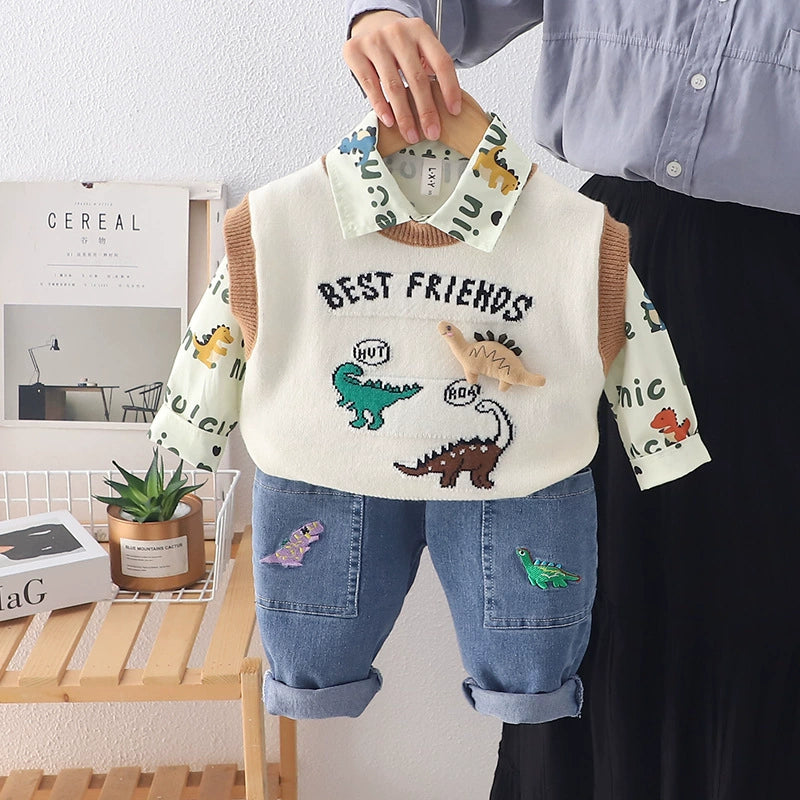 Completo dinosauri beige – Autunno/Inverno 3pz bimbo abbigliamento