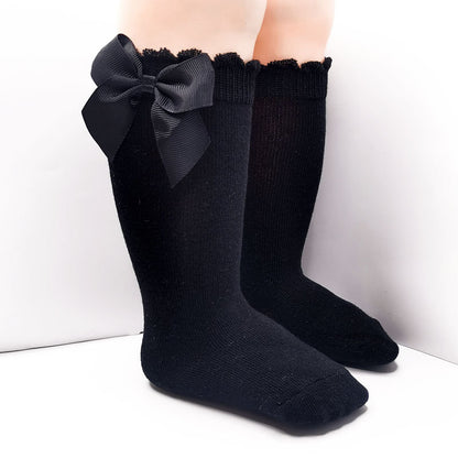 Calze Lunghe Bambina con Fiocco in Raso – Vari Colori