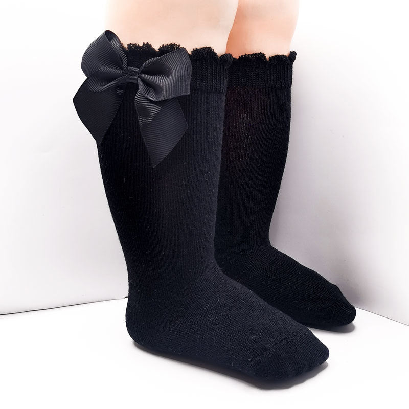 Calze Lunghe Bambina con Fiocco in Raso – Vari Colori