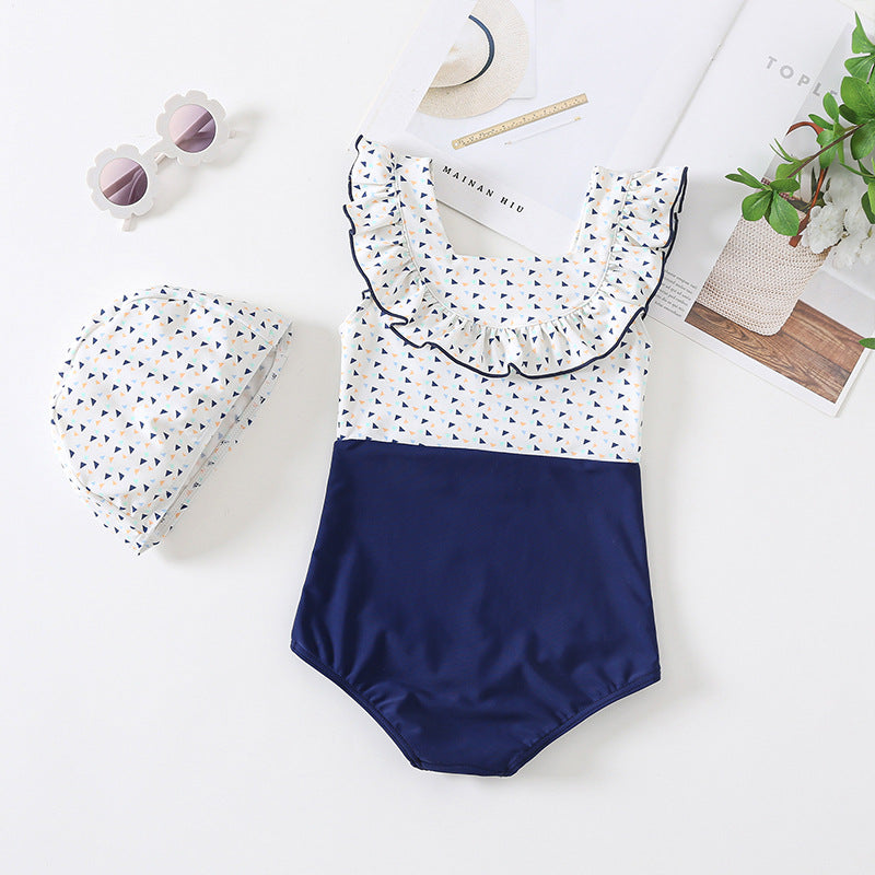 Costume Intero Bimba “Navy Chic”  con Cuffietta Abbinata