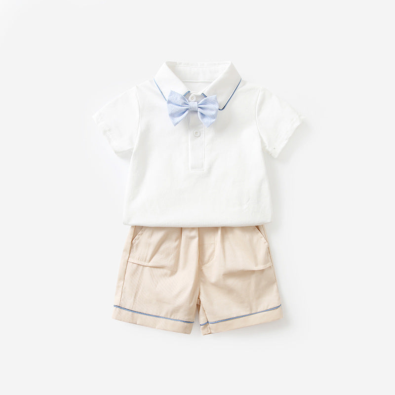 Completo Estivo elegante neonato 2 pezzi – Body camicia con papillon e pantaloncini estivi