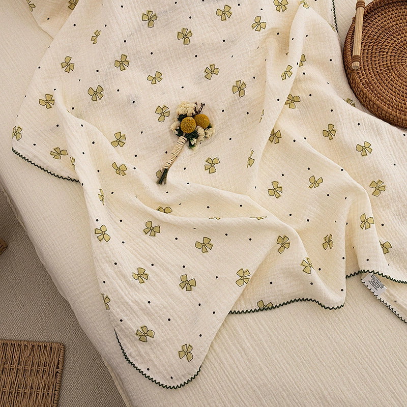 Copertina Neonato 100x130 cm in Puro Cotone – Fantasia Fiocchi Verde Salvia