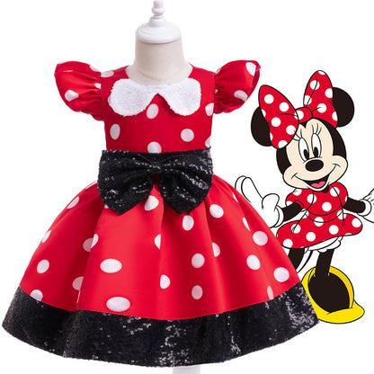 Vestito Rosso Pois con Cerchietto - Costume Classico per Bambine Minnie