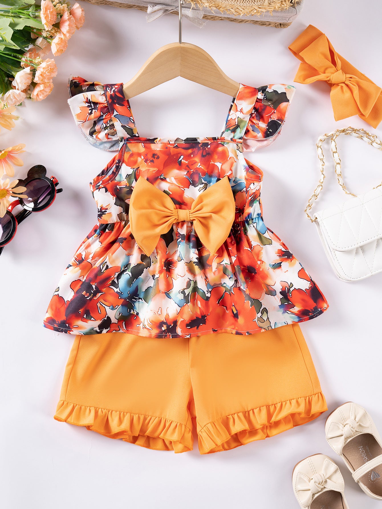 Completo Estivo Bambina Floreale con Fiocco