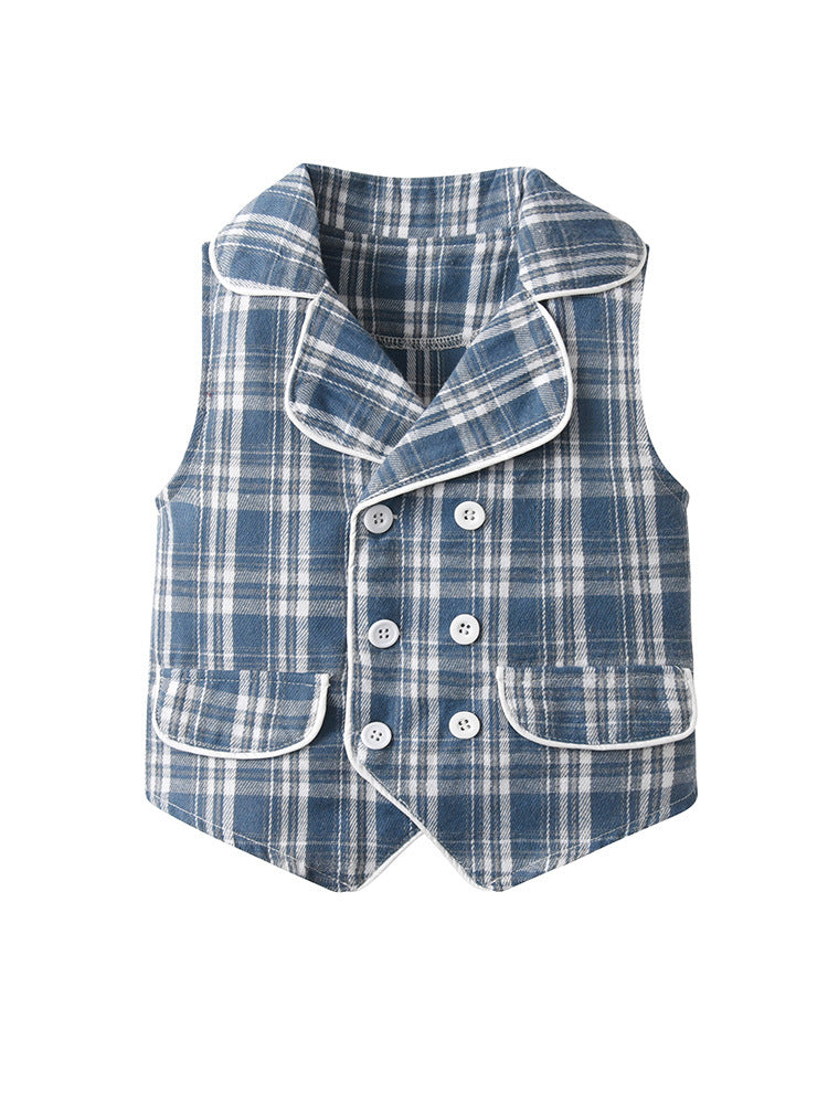Completo Elegante Bambino 3 Pezzi  Camicia, Gilet a Quadri e Pantaloni