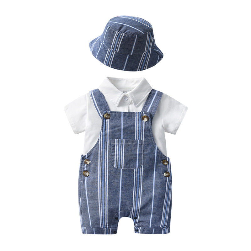 Completo Bambino con Salopette a Righe e Cappello Coordinato 100% cotone