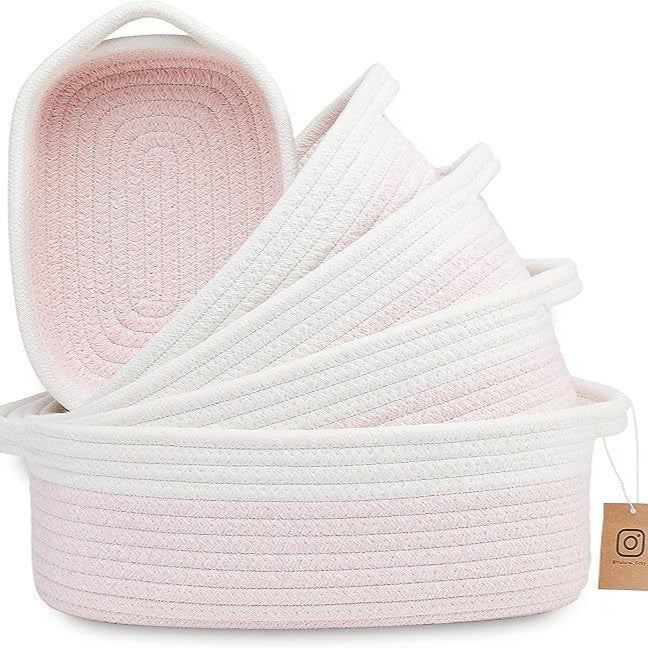 Set 5 Cestini Portaoggetti in Cotone Intrecciato – Organizer Multiuso per Cameretta, Bagno e Casa