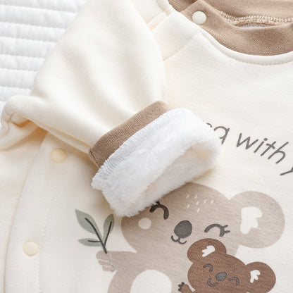 Tutina e cappellino invernale in pile Neonata/ Bimba  con cappuccio orsetto e stampa koala