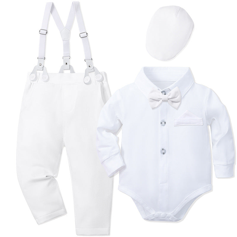 Elegante Completo per Bambino con Papillon e Bretelle  bianco