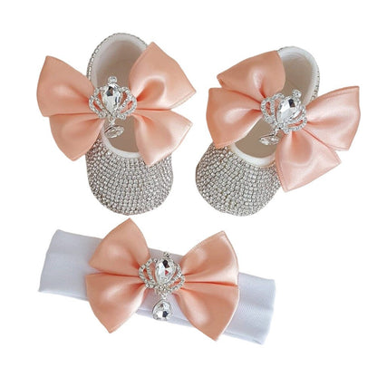 Set Scarpine e Fascia Neonata   Eleganza con Strass e Fiocco