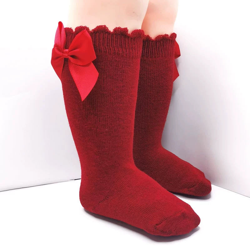 Calze Lunghe Bambina con Fiocco in Raso – Vari Colori