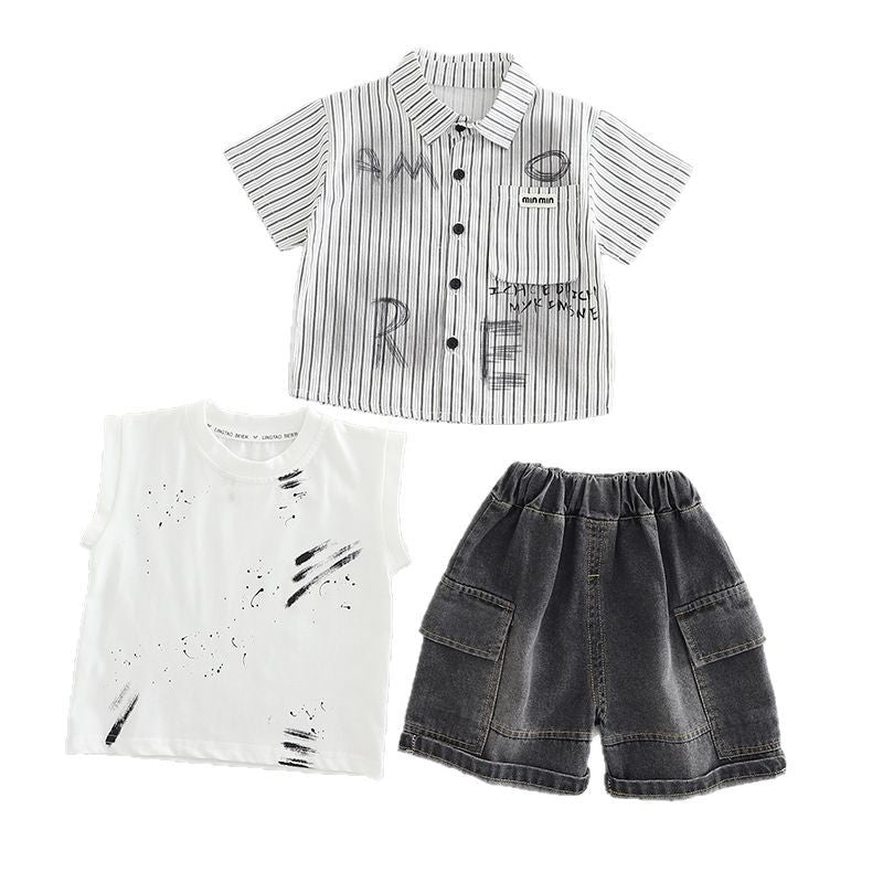 Completo Estivo Bimbo "Urban Style" - Camicia, T-shirt e Shorts in Denim