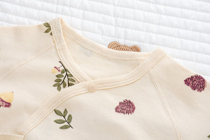 Coordinato Set Neonata/ Bimba  3 pezzi – Fantasia botanica beige
