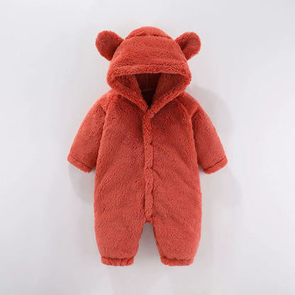 Tuta invernale “Teddy Bear” in peluche con cappuccio e orecchiette – Calda e morbida