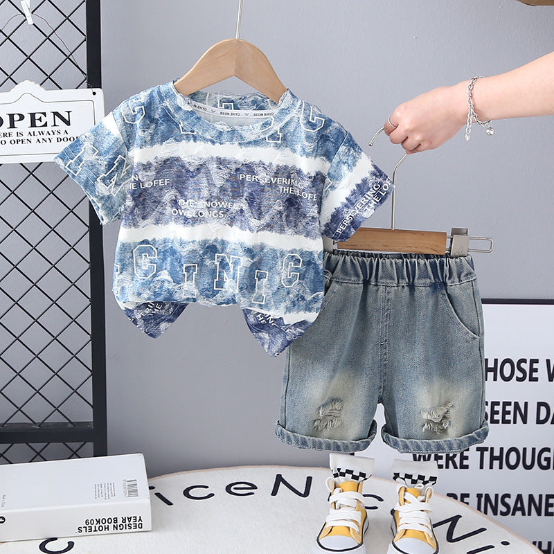 Completo Estivo Bambino – Maglietta Tie-Dye Blu & Shorts Jeans