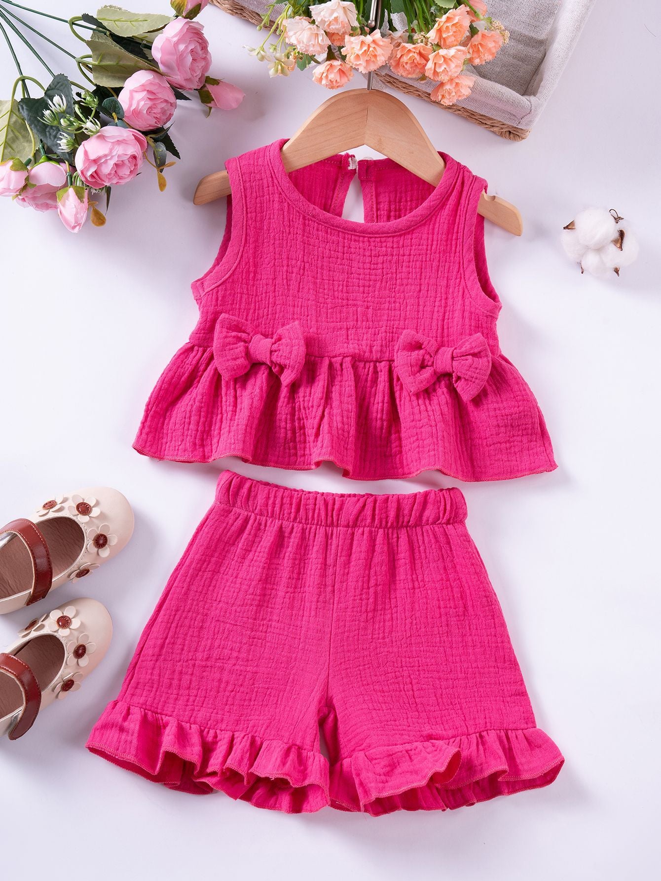 Completo Estivo Bimba  in Mussola con Fiocchetti