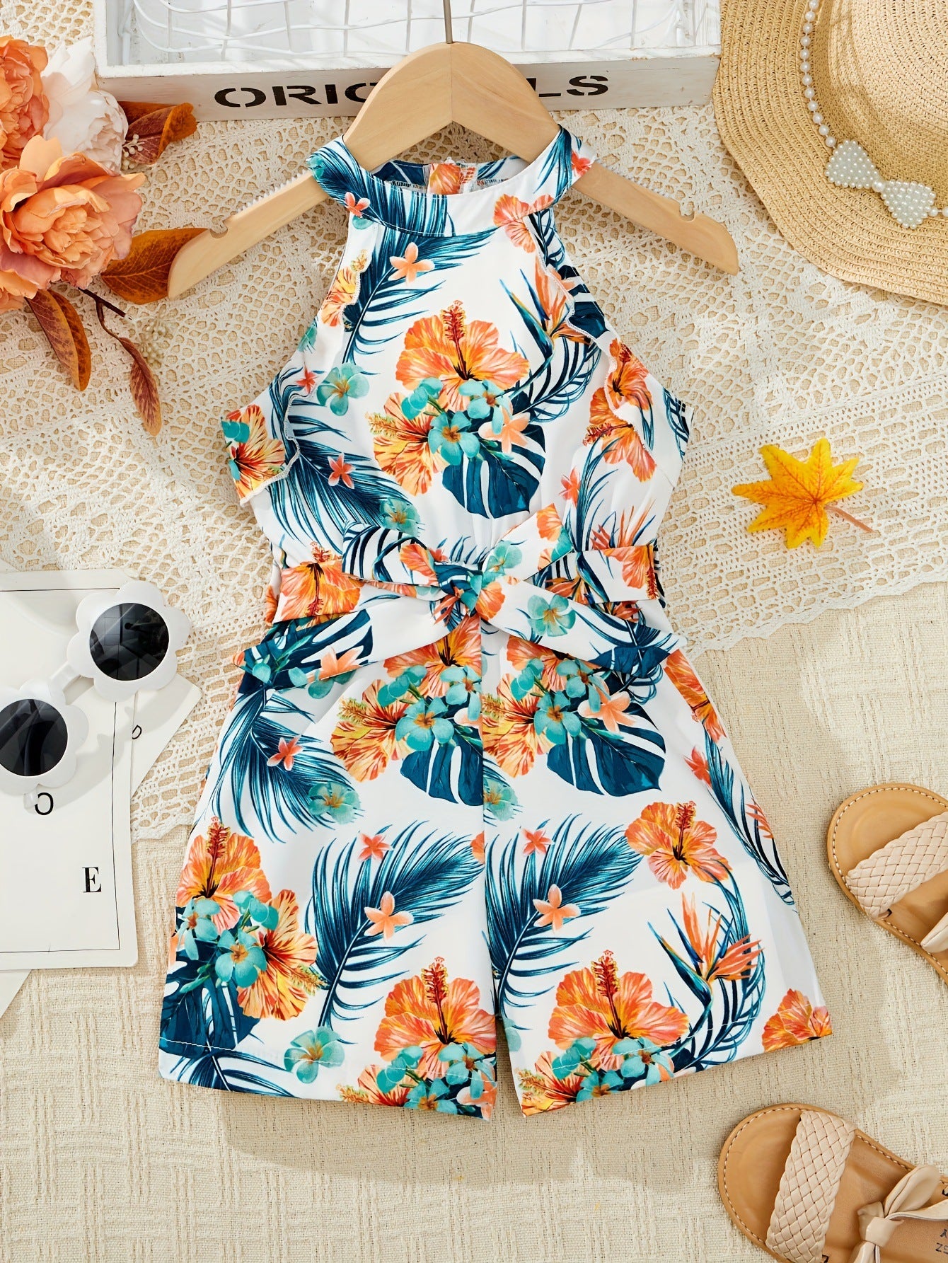 Tuta Estiva Bambina con Stampa Floreale Tropicale