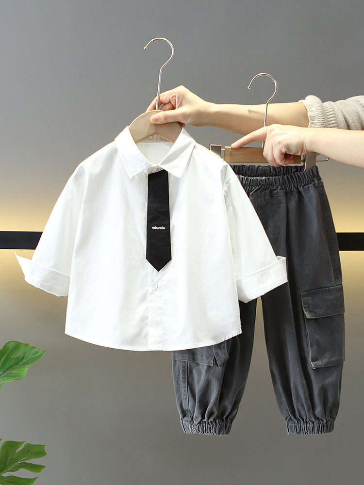 Completo  Bambino 3 Pezzi – Camicia, Gilet Jeans e Pantaloni Cargo