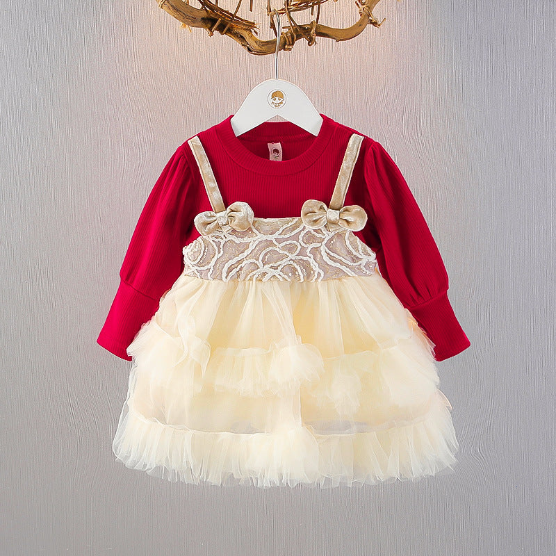 Abito Elegante Bambina con Tulle e Dettagli in Velluto