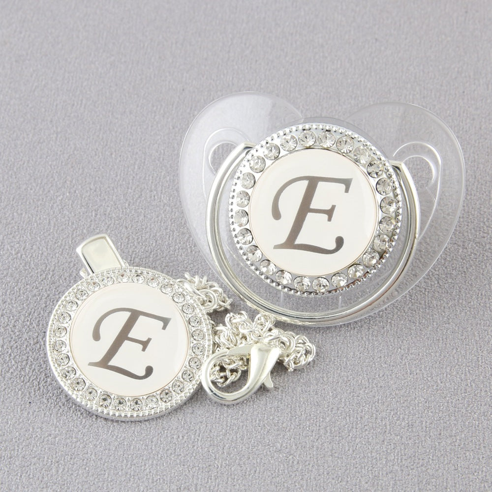 Set Ciuccio Trasparente e argento  Luxury con Clip – Personalizzato con Iniziale 6-12 mesi