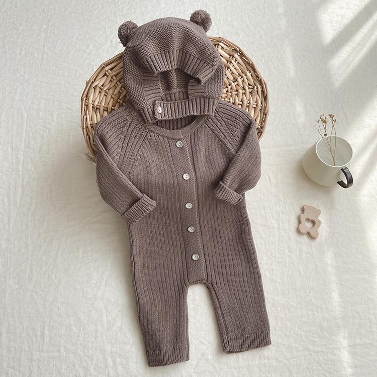Tutina Neonato/a  in Maglia con Berretto Orsetto