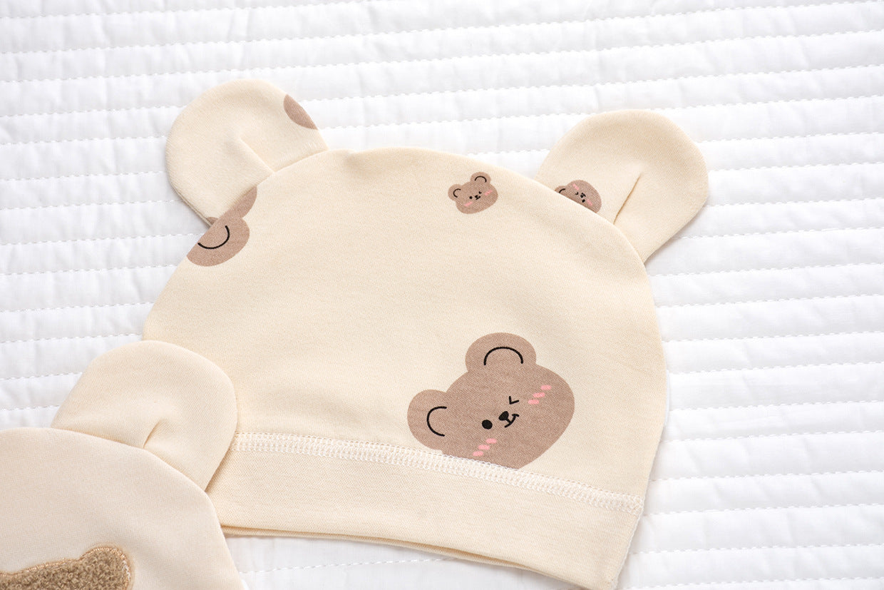 Cappellino Estivo Neutro neonato/a Bimbo/ Bimba  con orecchie – Stampa orsetti beige