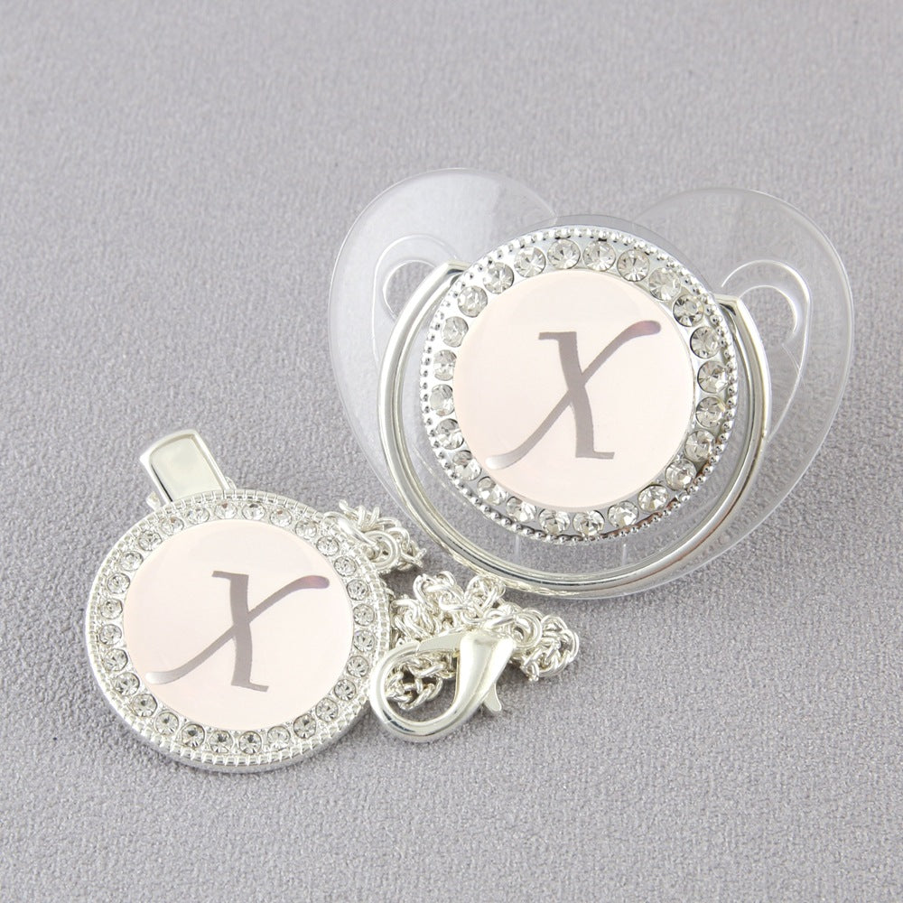 Set Ciuccio Trasparente e argento  Luxury con Clip – Personalizzato con Iniziale 6-12 mesi