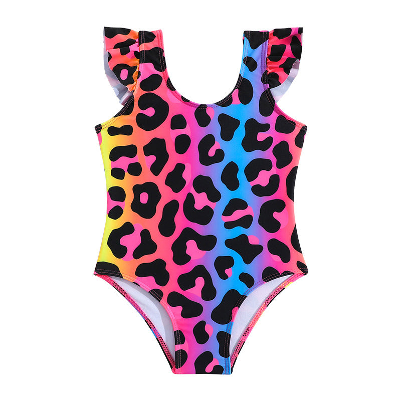 Costume Intero Bambina - Stampa Leopardata Fluo