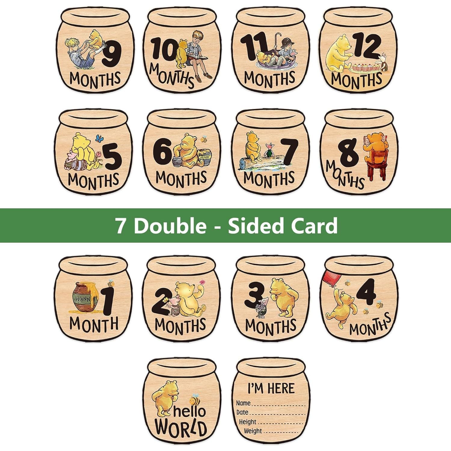 Set Carte Mese in Legno Winnie the Pooh – 12 Mesi + Nascita