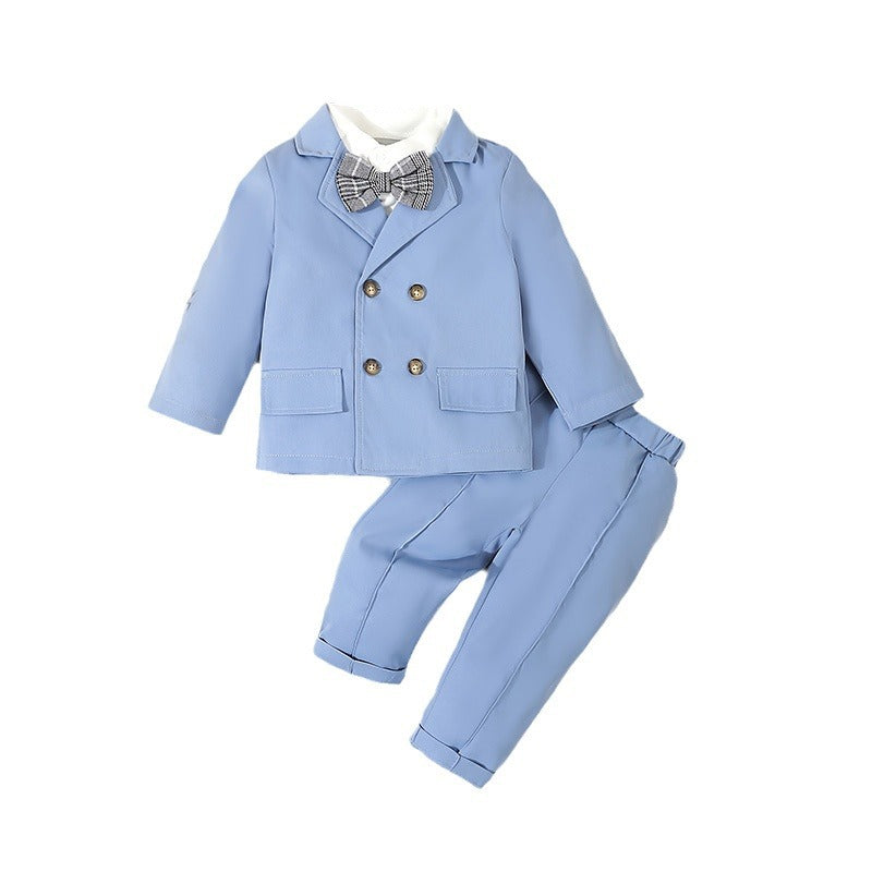 Elegante Completo per Bambini in Blu Pastello con Papillon