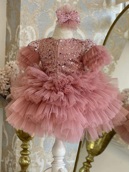 Elegante Abito da Principessa per Bambine - Rosa Tulle con Dettagli Brillanti