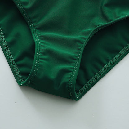 Costume Mare Bimba 3 Pezzi  Top con Stampa Tropicale, Slip Verde e Fascia Coordinata