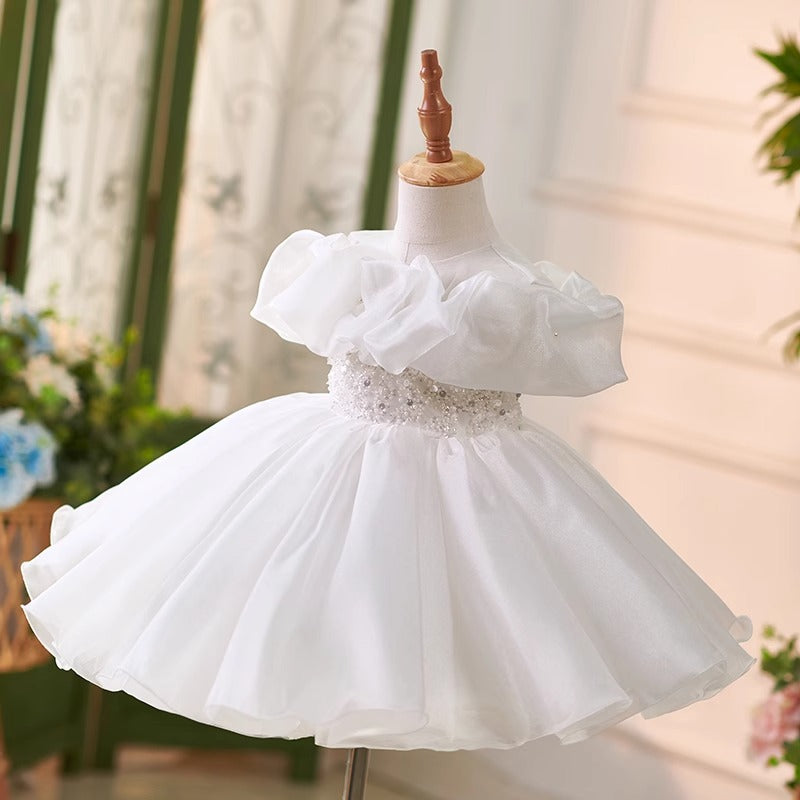 Vestito Elegante Bambina bianco con glitter