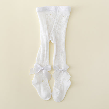 Collant traforati bambina con fiocco in raso – Vari colori