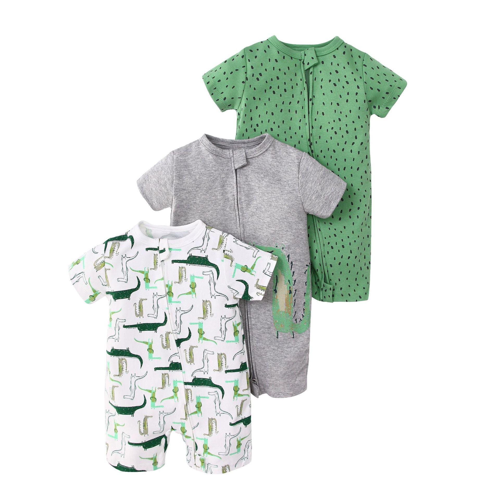 Set 3 Pagliaccetti Estivo Neonato “Little Jungle”  Con Zip e Stampa Coccodrilli