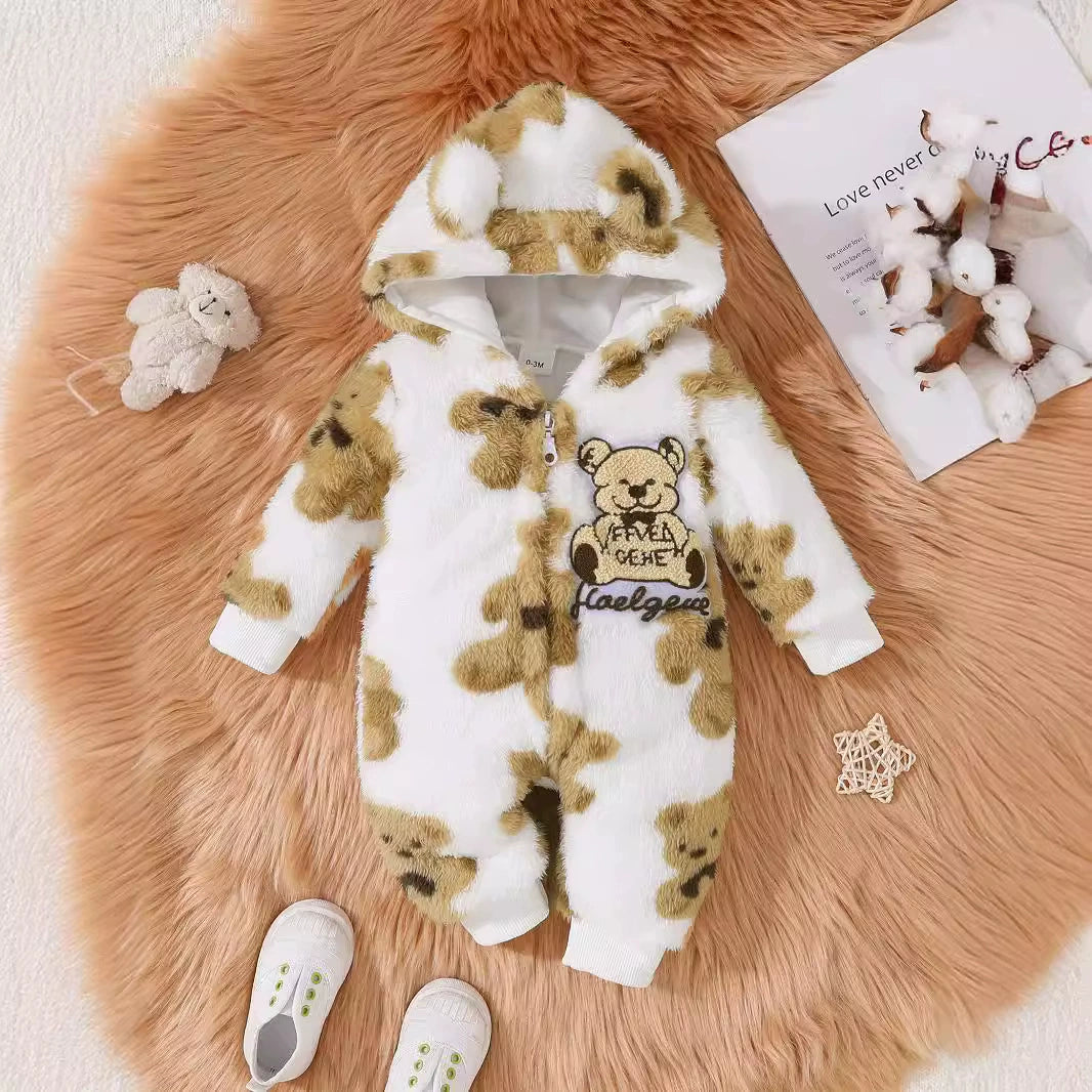 Tutina Invernale Neonato Orsetti – Pile Morbido con Cappuccio