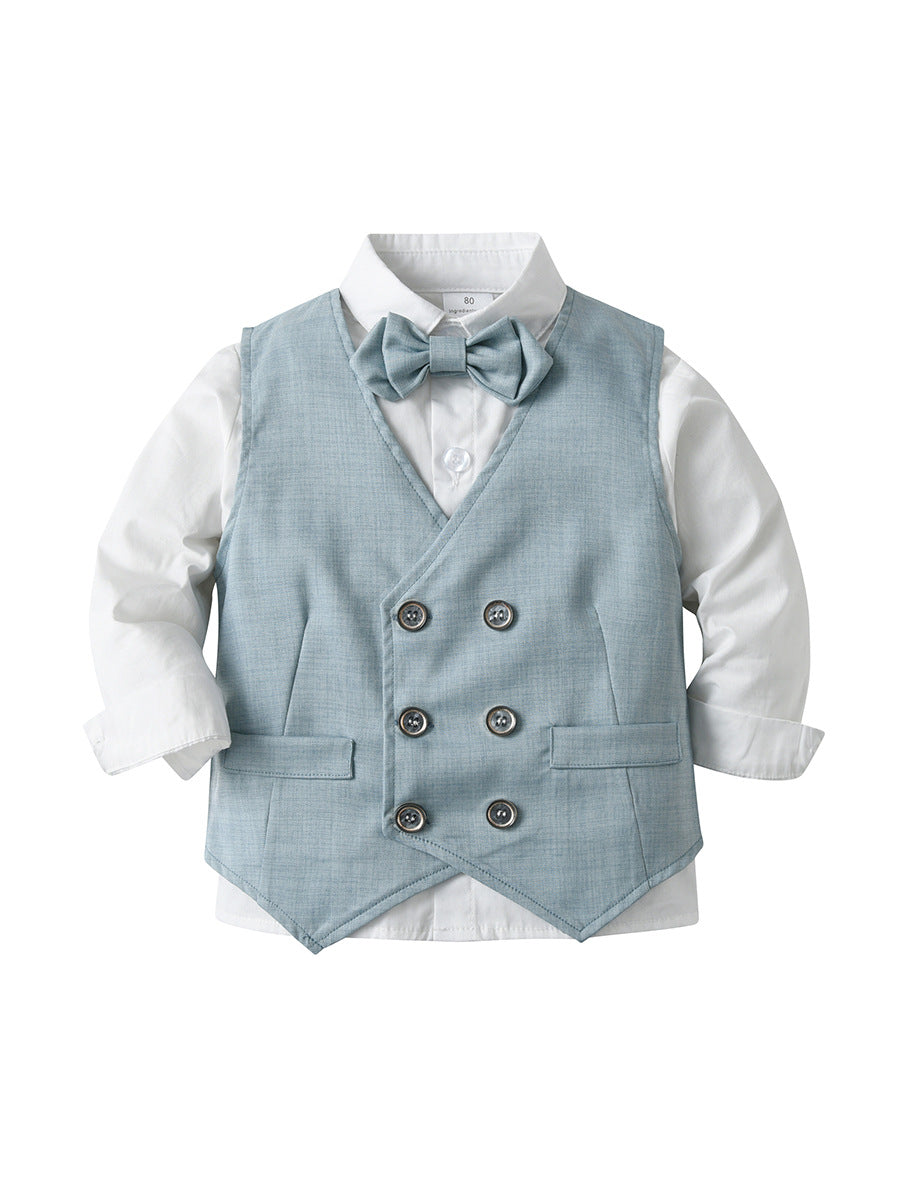 Completo Elegante Bambino 3 Pezzi   Camicia, Gilet e Pantaloni Celeste
