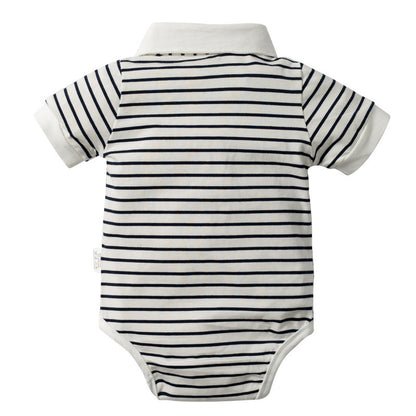 Completo bimbo 2 pezzi: body polo a righe + salopette verde – Stile casual chic